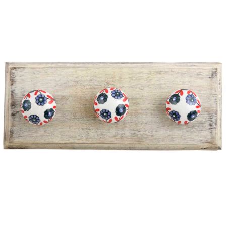 Sea Green Tiny Flower Ceramic Wooden Hook